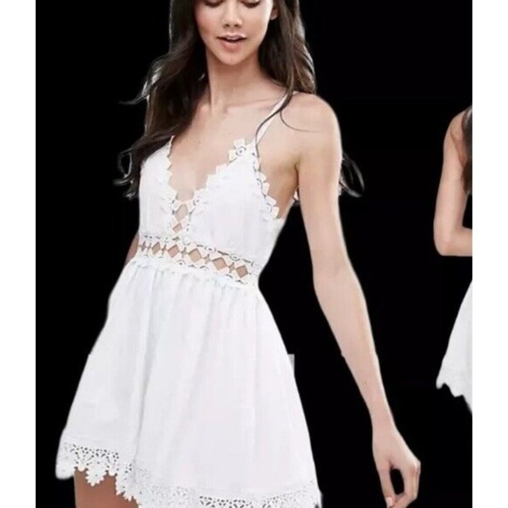 Anthropologie Raga Cut To It Crochet Trim Dress White Size Small  Lace Summer